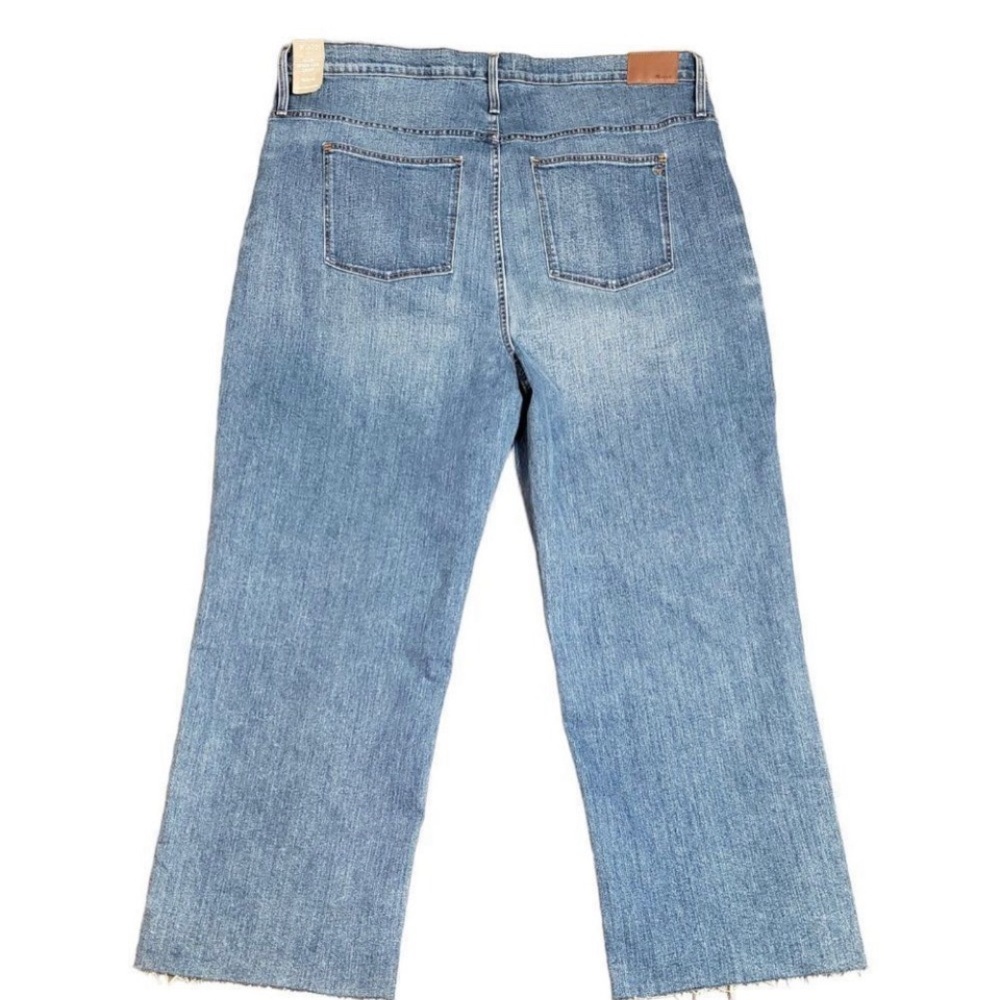 Madewell Womens Slim Wide Leg Crop Raw Hem Size 37 Tall Medium Wash Distressed